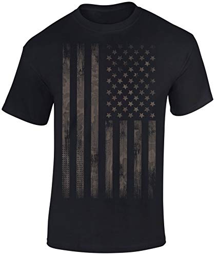 Baddery USA Flagge Shirt Herren - Stars and Stripes/Camo Style - US Army T-Shirt Männer - Chopper Biker Tshirt (Schwarz L) von Baddery