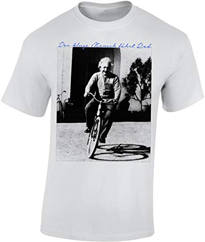 Fahrrad T-Shirt Herren : Der kluge Mensch fährt Rad - Sport Tshirts Herren - Einstein Tshirt (Weiss L) von Baddery