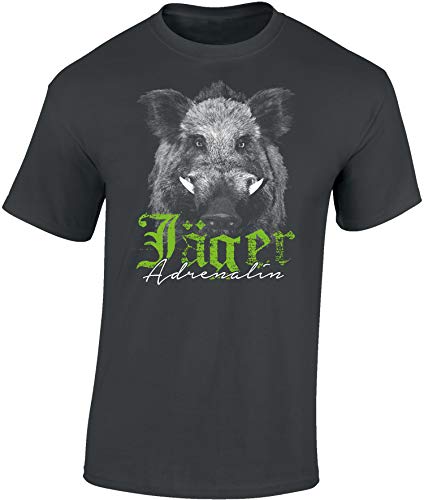 Jäger T-Shirt Männer - Jäger Adrenalin - Geschenk für Jäger - Jagd Tshirt Herren - Jäger Kleidung Jagd Zubehör (Dark Grey XL) von Baddery