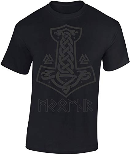 Baddery Wikinger Tshirt Herren | Mjölnir T-Shirt | Viking Shirt Männer (Schwarz 3XL) von Baddery