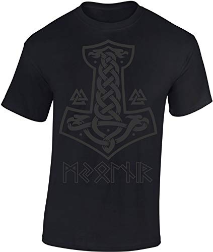 Wikinger Tshirt Herren | Mjölnir T-Shirt | Viking Shirt Männer | Wikinger Kleidung (Schwarz 5XL) von Baddery