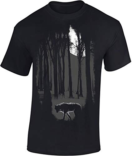 (A) Wikinger Tshirt Herren | Nachtwolf T-Shirt | Viking Shirt Männer | Wikinger Kleidung (Schwarz 3XL) von Baddery