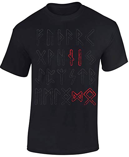 Wikinger Tshirt Herren | Odin Runen T-Shirt | Viking Shirt Männer | Wikinger Kleidung (Schwarz M) von Baddery