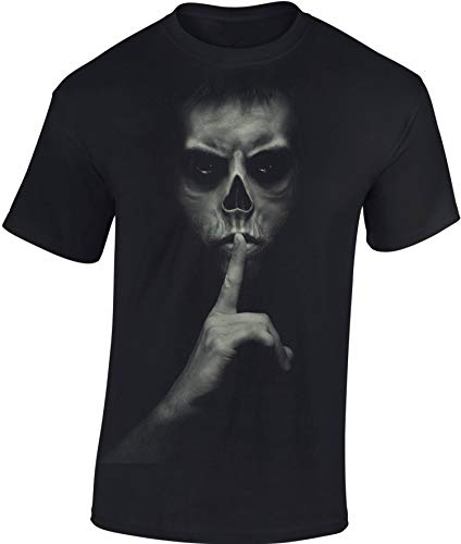 Totenkopf Shirt Herren - Pssst! - Horror T-Shirt Männer - Skull Tshirt - Halloween Death Biker (XL) von Baddery