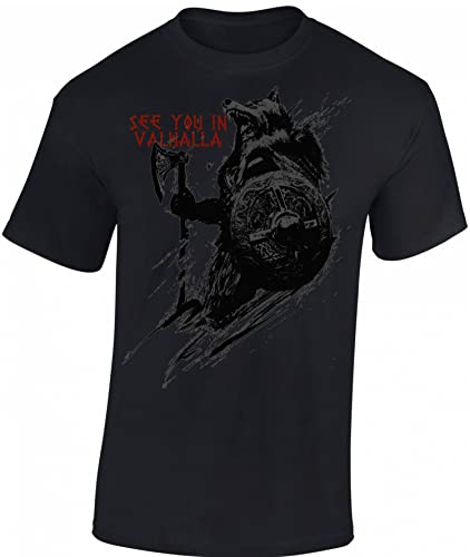 Wikinger Tshirt Herren | See You in Valhalla T-Shirt | Viking Shirt Männer | Wikinger Kleidung (Schwarz M) von Baddery