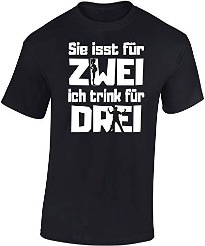 (A) Papa T-Shirt Herren - Sie isst für Zwei, ich Trink für DREI - Vater Werden Tshirt - Fun Shirt Männer (Schwarz L) von Baddery