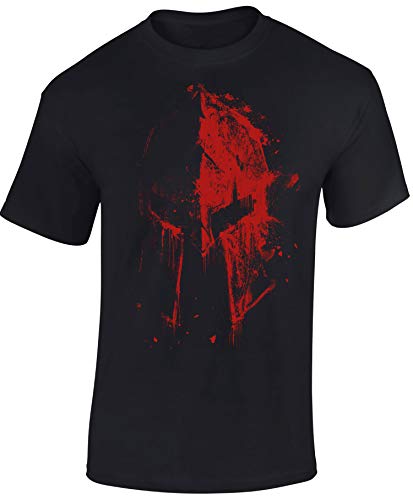 Gym Shirt Herren : Sparta Bluthelm - Spartaner T-Shirt - Spartan Shirt - Sport Fitness Tshirt Herren (Schwarz XXL) von Baddery