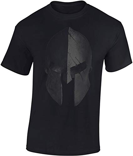 Gym Shirt Herren : Sparta Helm - Spartaner T-Shirt - Spartan Shirt - Sport Fitness Tshirt Herren (Schwarz L) von Baddery