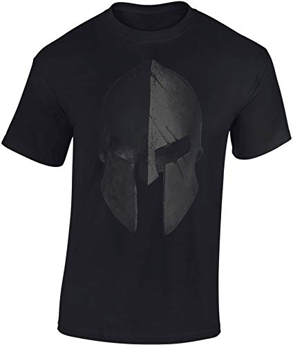 Baddery Gym Shirt Herren : Sparta Helm - Spartaner T-Shirt - Spartan Tshirt (Schwarz L) von Baddery
