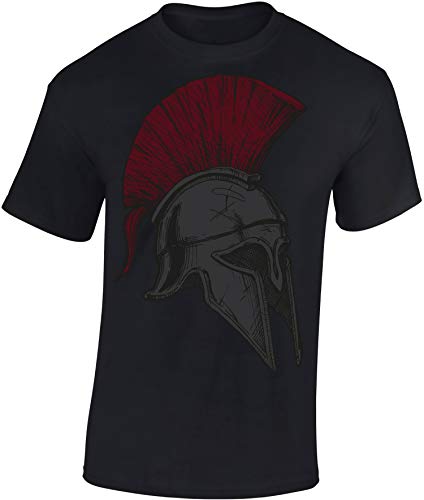 (A) Gym Shirt Herren : Spartan Helmet - Sparta T-Shirt - Spartaner Shirt - Sport Fitness Tshirt Herren (Schwarz L) von Baddery