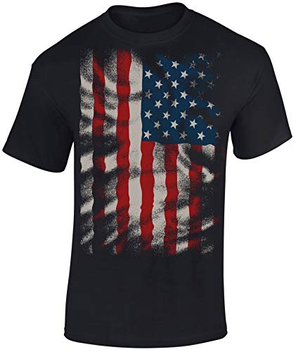 USA Flagge Shirt Herren - Stars and Stripes/Flow Design - US Army T-Shirt Männer - Chopper Biker Tshirt (Schwarz 3XL) von Baddery