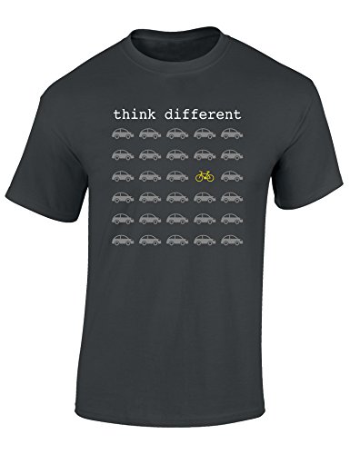 T-Shirt: Think Different - Fahrrad Geschenke für Damen & Herren - Radfahrer - Mountain-Bike - MTB - BMX - Fixie - Rennrad - Tour - Outdoor, Dunkelgrau, M von Baddery