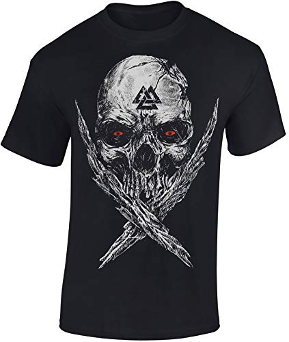 Wikinger Tshirt Herren | Valknut Skull T-Shirt | Viking Shirt Männer | Wikinger Kleidung (Schwarz 3XL) von Baddery