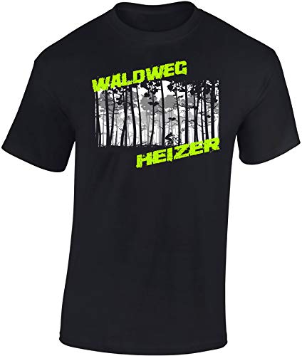 T-Shirt: Waldweg Heizer - Fahrrad Geschenke für Damen & Herren - Radfahrer - Mountain-Bike - MTB - BMX - Biker - Rennrad - Tour - Outdoor - Downhill - Dirt - Freeride - Trail - Cross, Schwarz, S von Baddery