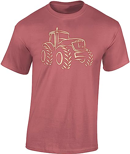 Traktor T-Shirt Männer | Trecker Tshirt Herren | Landwirt Arbeitskleidung | Bauer Shirt (Ancient Red XL Druck: Beige) von Baddery