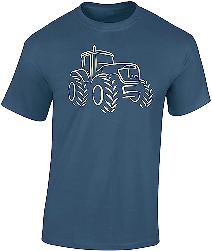 Traktor T-Shirt Männer | Trecker Tshirt Herren | Landwirt Arbeitskleidung | Bauer Shirt (Denim 3XL Druck: Beige) von Baddery