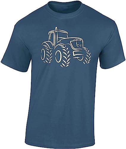 Traktor T-Shirt Männer | Trecker Tshirt Herren | Landwirt Arbeitskleidung | Bauer Shirt (Denim S Druck: Beige) von Baddery