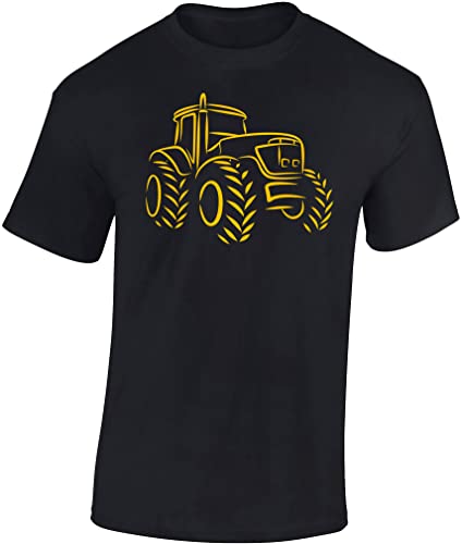 Traktor T-Shirt Männer | Trecker Tshirt Herren | Landwirt Arbeitskleidung | Bauer Shirt (Schwarz 4XL Druck: Gelb) von Baddery