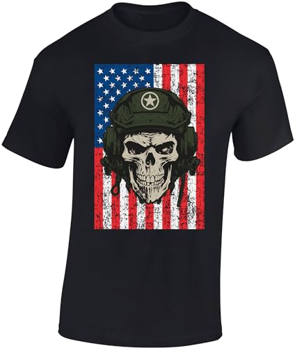 US Army Shirt Herren - Army Skull - USA Tshirt Männer - Stars and Stripes T-Shirt (Schwarz 3XL) von Baddery