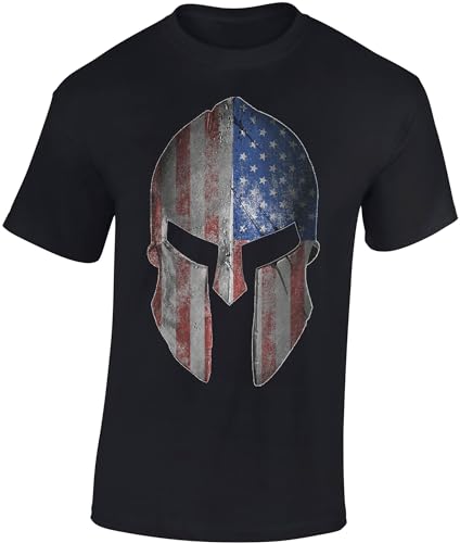 US Army T-Shirt Herren - American Spartan - USA Gym Shirt Männer - Sparta Tshirt - Sport Fitness Kleidung (Schwarz XXL) von Baddery