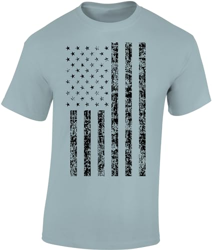 USA Flagge Shirt Herren - Black Stars and Stripes - US Army T-Shirt Männer - Amerika Tshirt (Ice Blue XL) von Baddery