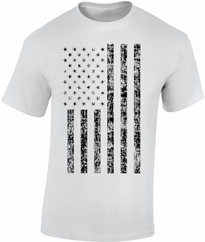 USA Flagge Shirt Herren - Black Stars and Stripes - US Army T-Shirt Männer - Amerika Tshirt (Weiß L) von Baddery