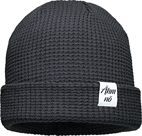 (A) Unisex Organic Cotton Beanie : Ähm nö (Patch) - Mütze Herren Winter - Bio Baumwolle Strickmütze Damen (grau) von Baddery