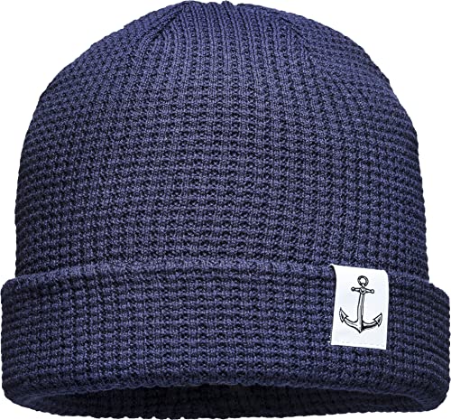 Unisex Organic Cotton Beanie : Anker (Patch) - Mütze Herren Winter - Bio Baumwolle Strickmütze Damen (Navy) von Baddery