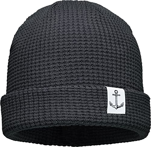 Unisex Organic Cotton Beanie : Anker (Patch) - Mütze Herren Winter - Bio Baumwolle Strickmütze Damen (grau) von Baddery