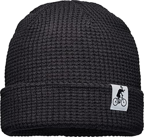 (A) Unisex Organic Cotton Beanie : Fahrrad Elch (Patch) - Mütze Herren Winter - Bio Baumwolle Strickmütze Damen - Fahrradmütze (schwarz) von Baddery