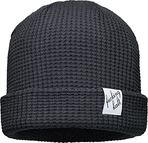 (A) Unisex Organic Cotton Beanie : Fu/cking Kalt (Patch) - Mütze Herren Winter - Bio Baumwolle Strickmütze Damen (grau) von Baddery