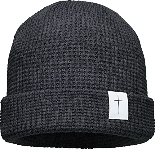 (A) Unisex Organic Cotton Beanie : Kreuz (Patch) - Mütze Herren Winter - Bio Baumwolle Strickmütze Damen (grau) von Baddery