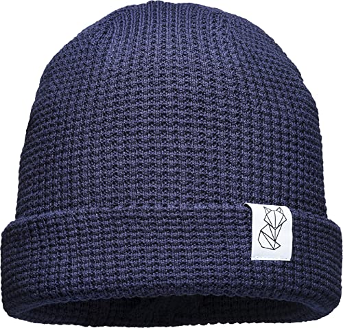 (A) Unisex Organic Cotton Beanie : Polygon Fuchs (Patch) - Mütze Herren Winter - Bio Baumwolle Strickmütze Damen (Navy) von Baddery