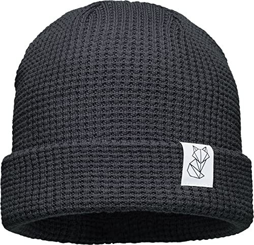 Unisex Organic Cotton Beanie : Polygon Fuchs (Patch) - Mütze Herren Winter - Bio Baumwolle Strickmütze Damen (grau) von Baddery