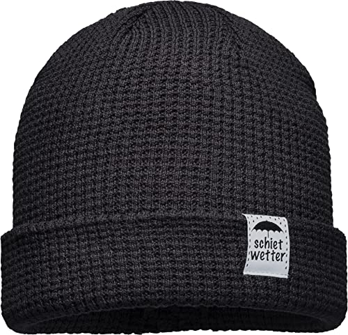 (A) Unisex Organic Cotton Beanie : Schiet Wetter (Patch) - Mütze Herren Winter - Bio Baumwolle Strickmütze Damen (schwarz) von Baddery