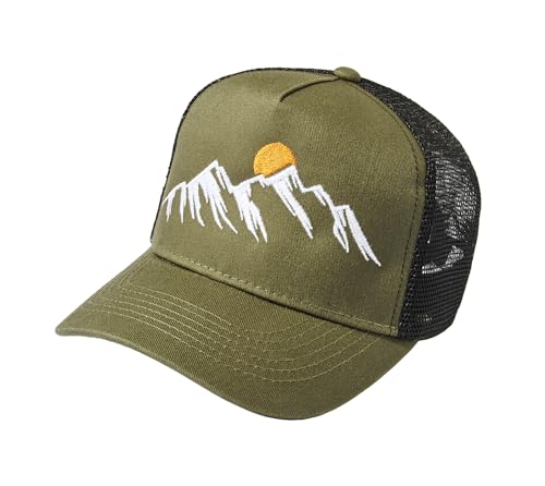 Wander Mütze Kinder: Mountain View - Trucker Cap Jungen - Outdoor Cappy (Olivgrün-Schwarz) von Baddery