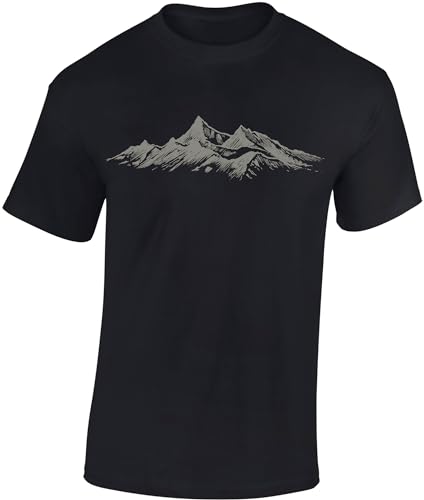 Baddery Wander Tshirt Herren : Alpengipfel - Kletter T-Shirt Männer - Geschenk für Wanderfreunde - Bergsteiger Ausrüstung (Schwarz 3XL) von Baddery