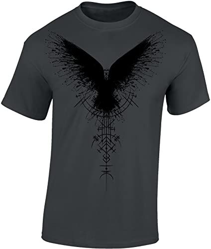 Wikinger Tshirt Herren | Schattenrabe T-Shirt | Viking Shirt Männer | Wikinger Kleidung (Dark Grey 3XL) von Baddery