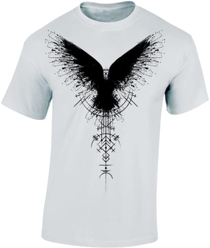 Wikinger Tshirt Herren | Schattenrabe T-Shirt | Viking Shirt Männer | Wikinger Kleidung (Weiß M) von Baddery