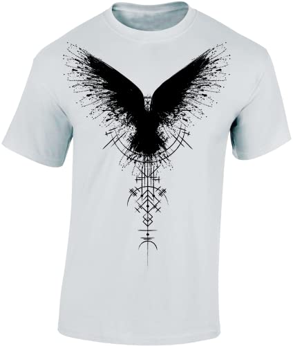 Wikinger Tshirt Herren | Schattenrabe T-Shirt | Viking Shirt Männer | Wikinger Kleidung (Weiß S) von Baddery