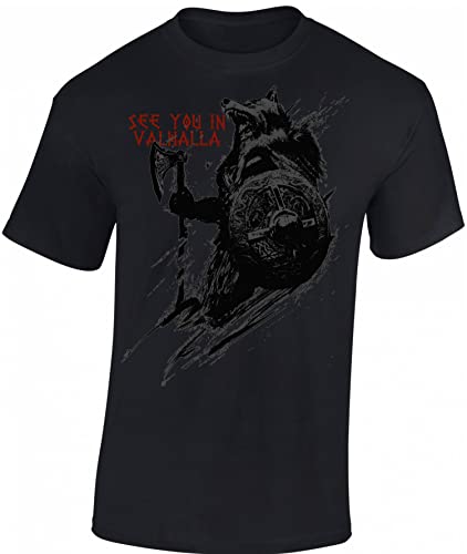 Baddery Wikinger Tshirt Herren | See You in Valhalla T-Shirt | Viking Shirt Männer (Schwarz 5XL) von Baddery