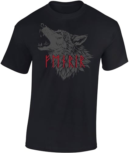 Baddery Wikinger T-Shirt Herren | Fenrir - Fenriswolf | Viking Shirt Männer (Schwarz 3XL) von Baddery