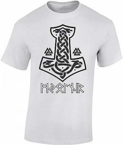 Wikinger Tshirt Herren | Mjölnir T-Shirt | Viking Shirt Männer | Wikinger Kleidung (Weiß 4XL) von Baddery