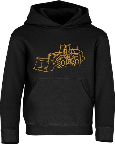 Baddery Workwear Pullover für Jungen - Radlader Hoodie Kinder - Bagger Pulli Junge (Schwarz 128) von Baddery