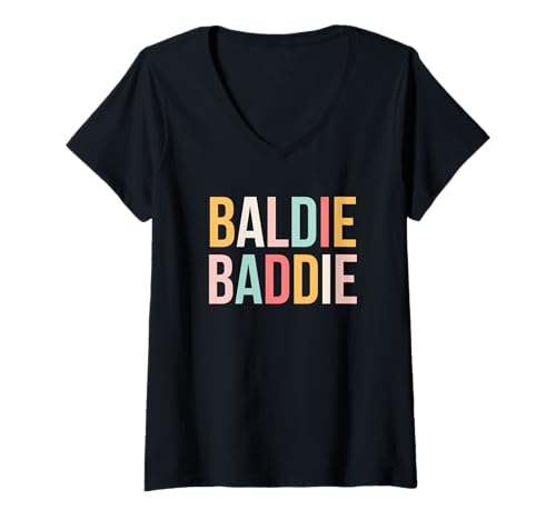 Damen Baldie Baddie Baldy Glatze ohne Haare Baldie Glatze süß T-Shirt mit V-Ausschnitt Damen Baldie Baddie Baldy Glatze ohne Haare Baldie Glatze süß T-Shirt mit V-Ausschnitt von Baddie Apparel Co.