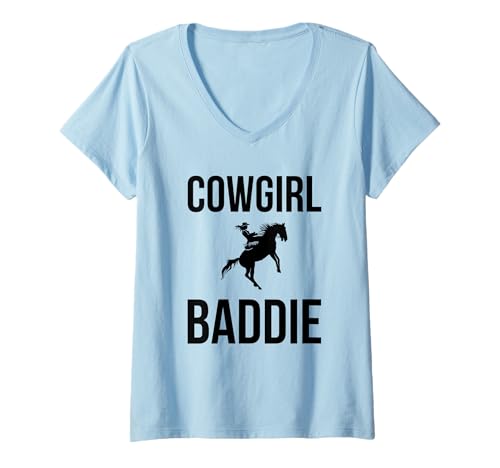 Damen Cowgirl Baddie Western Rodeo Style Outfit Pferd T-Shirt mit V-Ausschnitt Damen Cowgirl Baddie Western Rodeo Style Outfit Pferd T-Shirt mit V-Ausschnitt von Baddie Apparel Co.