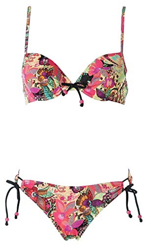 Bademode Buffalo Damen Push Up Bikini Blumen Print (34 / A, Bunt) von Bademode