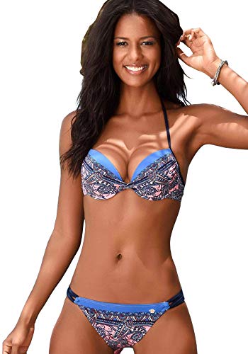 Bademode Jette Damen Push Up Bügel Bikini (Salmon-Print, 34C) von Bademode