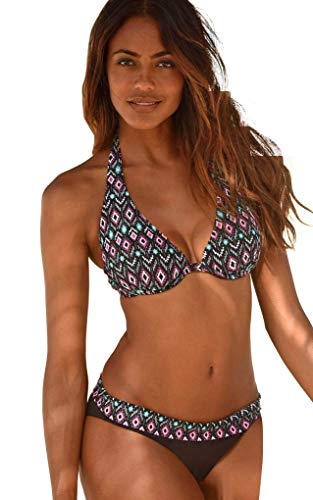 Bademode Kangaroos Damen Bügel Bikini mit Umschlagbund Hose (Black Print, 36B) von Bademode