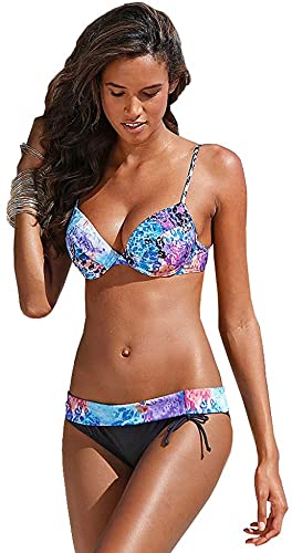 Bruno Banani Damen Push Up Bikini (34 / A, Schwarz/Bunt) von Bademode